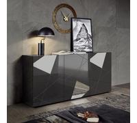 Madia Design Moderno 3 Ante con Serigrafie e Specchi Vittoria 181x42x84 cm Grigio Laccato Lucido