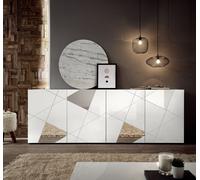 Madia Design Moderno 4 Ante con Serigrafie e Specchi Vittoria 241x42x84 cm Bianco Lucido