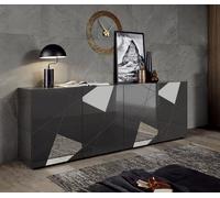 Madia Design Moderno 4 Ante con Serigrafie e Specchi Vittoria 241x42x84 cm Grigio Laccato Lucido