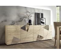 Madia Design Moderno 4 Ante con Serigrafie e Specchi Vittoria 241x42x84 cm Rovere Samoa