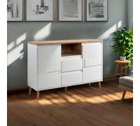 Madia Linz01B 2 ante 2 cassetti con piano e gambe rovere e struttura colore bianco