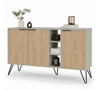 Madia Moderna Credenza con 3 Ante e Vani a Giorno 142x83 cm Quercia e Verde
