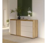 Madia Neutra 3 cassetti e 2 ante con dettaglio cannettato in rovere e cashmere