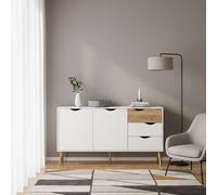 Madia Scandinavo 2 Ante e 3 Cassetti Legno 147x81h cm Bianco e Rovere Tvilum
