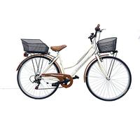 MADICKS Bicicletta Donna da Passeggio Olanda Misura 28 Bici da città Vintage retrò con Cestino anteriore e posteriore Beige Con Cambio