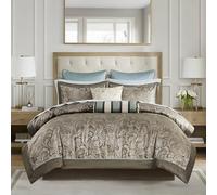 Madison Park Aubrey Cozy Bed in a Bag Comforter, Faux Silk Jacquard Design Biancheria da Letto Alternativa per Tutte Le Stagioni, con Set Completo di Lenzuola, Cotone, Blu, Cal King(106"x92")