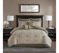 Madison Park - Biancheria da letto alternativa per tutte le stagioni, federe abbinate, gonnetta, cuscini decorativi, in poliestere, colore marrone chiaro, dimensioni 264 x 233 cm
