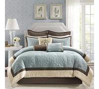 Madison Park Cozy Comforter Set Casual Modern Design Biancheria da Letto per Tutte Le Stagioni, mantovana giroletto Abbinata, Cuscini Decorativi, Poliestere, Juliana Blu, Queen, 9 unità