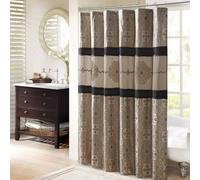 Madison Park Donovan, tenda da doccia ricamata, motivo a blocchi di colore, per bagno tradizionale, lavabile in lavatrice, schermo privacy in tessuto, 183 x 183 cm, colore nero