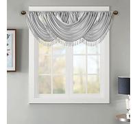Madison Park Elena - Mantovana per finestra in finta seta con nappe, con tasca per bastone, adatta fino a 3,2 cm di diametro, lavabile in lavatrice, 96 x 117 cm, colore argento