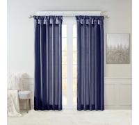 Madison Park Emilia - Tenda singola in finta seta con fodera per la privacy, con passanti intrecciati, per soggiorno, camera da letto e dormitorio, 241 x 127 cm, colore: blu navy