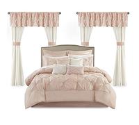 Madison Park Essentials Joella 24 Piece Room in a Bag Comforter Luxurious Diamond Tufting Matching Curtains Luxe Soft Down Alternative Hypoallergenic All Season Bedding-Set, California King, Blush