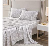 Madison Park Essentials Satin Sheet Set Luxury and Silky with Natural Sheen, Elastic 14" Pocket fits up to 16" Mattress, All Around Elastic - Year-Round Bedding, Full Taupe Leopard 4 Piece