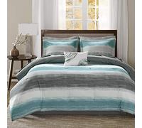 Madison Park Essentials - Set di lenzuola in microfibra di cotone e poliestere, motivo a righe, colore: Aqua, Queen