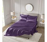 Madison Park Essentials - Set di lenzuola in raso, lussuose e setose, con lucentezza naturale, con tasca elastica da 35,6 cm per materassi fino a 40,6 cm, elastico tutto l'anno, per letto California