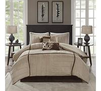 Madison Park - Gonna per letto in coordinato per tutte le stagioni, cuscini decorativi, poliestere, pelle scamosciata dune, beige marrone, king size (264 x 233 cm)