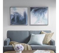 Madison Park Lagoon Wall Art-Multi Blu Bianco con cornice argento Decorazione moderna per la casa Pittura Gel Coat Tela Ciascuno 25,5 ""L x 25,5""