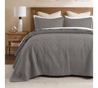 Madison Park Quebec - Set di biancheria da letto double-face, double-face, trapuntatura leggera, con copriletto abbinato, completo (243,8 x 279,4 cm), grigio scuro