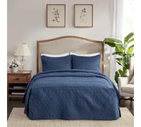 Madison Park Quebec Split Corner Quilted Bedspread Classic Traditional Design All Season, Lightweight, Bedding Set, Matching Shams, King, Damask Quilted Navy 3 Piece