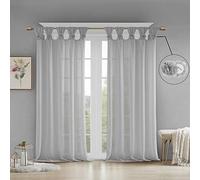 Madison Park Rosette Floral Embellished Cuff Tab Top Solid Window Treatments Curtain Panel Drape for Bedroom Living Room and Dorm, 50"X63", Grey