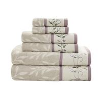 Madison Park Serene Set di asciugamani da bagno in 100% cotone, lussuosi, decorativi, floreali, ricamati, in cotone jacquard, morbidi e altamente assorbenti, 600 g/m², multicolore, viola, 6 pezzi