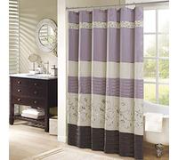 Madison Park Serene Tenda da Doccia in Finta Seta Ricamata Floreale Lavabile in Lavatrice, Decorazione Moderna per Il Bagno, Poliestere, Viola, 72 x 72 in