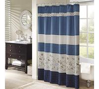 Madison Park Serene Tenda da Doccia in Finta Seta Ricamata Floreale Lavabile in Lavatrice, Decorazione Moderna per Il Bagno, Poliestere, Marina Militare, 72 x 72 in