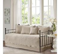 Madison Park Set di biancheria da letto damascata trapuntata per lettini, per tutte le stagioni, in cotone prelavato con bordo smerlato, federe, lenzuola, cuscini decorativi, Toscana, colore cachi, 6