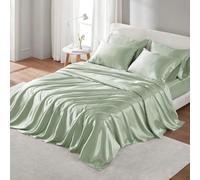 Madison Park Set di lenzuola in raso per letto matrimoniale, con tasca elastica da 35,6 cm, senza pieghe, color salvia