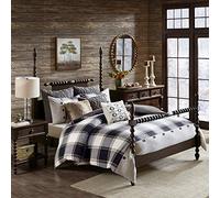 Madison Park Signature Cozy Comforter Set - All Season Bedding Combo Filled Insert and Removable Duvet Cover, Shams, Decorative Pillows, Plaid Brown/Black King (110 in x 96 in) 10 Piece
