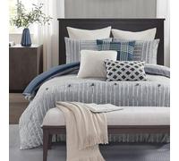 MADISON PARK SIGNATURE King Comforter Cotton Clipped Jacquard, trapunte oversize per letto king size, alternativa per tutte le stagioni piumino king size, essenza, king size, blu, 9 pezzi