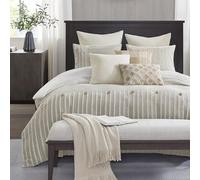 Madison Park SIGNATURE Set copripiumino king size con strisce jacquard ritagliate con bottoni Boho Comforter per un letto king size, piumone oversize in cotone con copertura rimovibile per biancheria