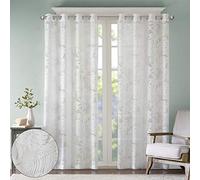 Madison Park Tenda semitrasparente moderna e contemporanea con stampa botanica, con occhielli per finestre, per soggiorno, camera da letto e dormitorio, 50 x 63, bianco tropicale