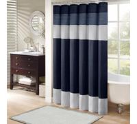 Madison Park Tende da bagno in finta seta a righe moderne in microfibra, poliestere, blu navy, 182,9 cm di larghezza x 182,9 cm di lunghezza (confezione da 1)