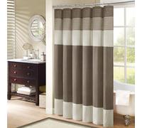 Madison Park Tende da bagno in finta seta a righe moderne in microfibra, poliestere, naturale, 182,9 cm di larghezza x 182,9 cm di lunghezza (confezione da 1)