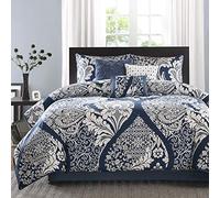 Madison Park Traspirante, Morbida, alla Moda, per Tutte Le Stagioni, Biancheria da Letto Accogliente Alternativa con federe abbinate, Cotone Poliestere, Indaco piumone 7 Pezzi, King Size