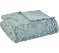 Madison Park Zuri - Coperta in finta pelliccia di lusso, con motivo a righe, effetto visone sul retro, moderna coperta fredda per letto, divano, 60 x 70 cm, colore: acqua