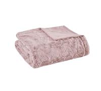 Madison Park Zuri - Coperta in finta pelliccia di lusso oversize con motivo a strisce di animali, in finto visone sul retro, moderna coperta fredda per letto, divano, 60 x 70 cm, colore fard