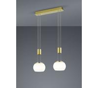 MADISON SOSPENSIONE LED 16W 1800lm, 3000K BARRA METALLO OTTONE E 2 VETRI SFERA BIANCHI CON REGOLAZIONE ALTEZZA CON CONTRAPPESO E DIMMERAZIONE INTENSITA' CON NORMALE INTERRUTTORE A PARETE L. 52CM