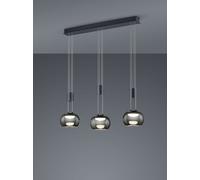 MADISON SOSPENSIONE LED 24W 2700lm, 3000K BARRA METALLO NERO E 3 VETRI SFERA FUME' CROMATI CON REGOLAZIONE ALTEZZA CON CONTRAPPESO E DIMMERAZIONE INTENSITA' CON NORMALE INTERRUTTORE A PARETE L. 82CM