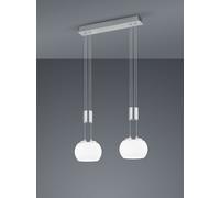 MADISON SOSPENSIONE LED BARRA METALLO ACCIAIO E 2 VETRI SFERA BIANCHI CON REGOLAZIONE ALTEZZA CON CONTRAPPESO E DIMMERAZIONE INTENSITA' CON NORMALE INTERRUTTORE A PARETE L. 52CM
