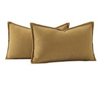 Madizz 2 Pezzi Ciniglia Copricuscini Testurizzata con Bordo Morbido Decorativo Fodere per Cuscino Lusso Stile per Divano Camera da Letto 30x50 cm Giallo senape