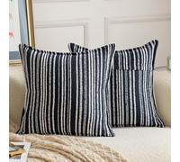 Madizz 2 Pezzi Copri Cuscini in Boucle con Bordo Decorativo Neutri Morbido Copricuscini Fodere per Cuscino Lusso Stile Arredi per Divano e Letto Blu scuro 55x55 cm
