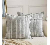 Madizz 2 Pezzi Copri Cuscini in Boucle con Bordo Decorativo Neutri Morbido Copricuscini Fodere per Cuscino Lusso Stile Arredi per Divano e Letto Grigio bianco 45x45 cm