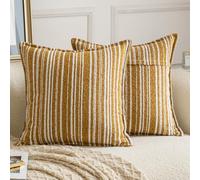 Madizz 2 Pezzi Copri Cuscini in Boucle con Bordo Decorativo Neutri Morbido Copricuscini Fodere per Cuscino Lusso Stile Arredi per Divano e Letto Giallo 50x50 cm