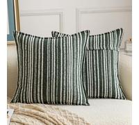 Madizz 2 Pezzi Copri Cuscini in Boucle con Bordo Decorativo Neutri Morbido Copricuscini Fodere per Cuscino Lusso Stile Arredi per Divano e Letto Verde oliva 50x50 cm