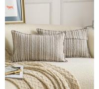 Madizz 2 Pezzi Copri Cuscini in Boucle con Bordo Decorativo Neutri Morbido Copricuscini Fodere per Cuscino Lusso Stile Arredi per Divano e Letto Beige scuro 30x50 cm