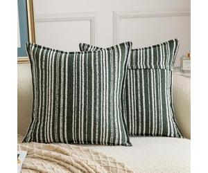 Madizz 2 Pezzi Copri Cuscini in Boucle con Bordo Decorativo Neutri Morbido Copricuscini Fodere per Cuscino Lusso Stile Arredi per Divano e Letto Verde oliva 40x40 cm
