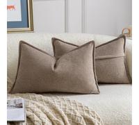 Madizz 2 Pezzi Copri Cuscini in Chenille con Bordo Decorativo Neutri Morbido Copricuscini Fodere per Cuscino Lusso Stile Arredi per Divano e Letto Marrone 40x60 cm