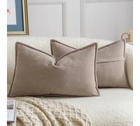 Madizz 2 Pezzi Copri Cuscini in Chenille con Bordo Decorativo Neutri Morbido Copricuscini Fodere per Cuscino Lusso Stile Arredi per Divano e Letto Taupe chiaro 40x60 cm